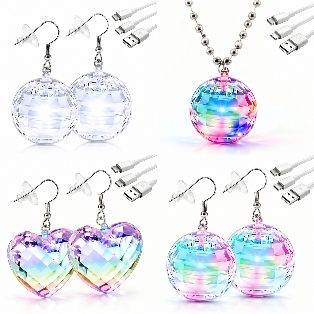 CHAOLR Light-Up Party Jewelry 4-Item Set | 3 Earring Pairs + Necklace
