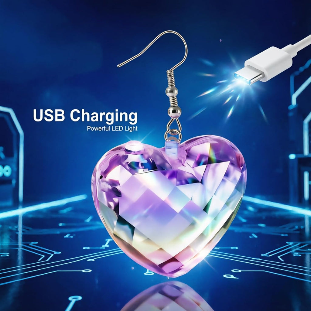USB charging connection for heart-shaped LED earrings