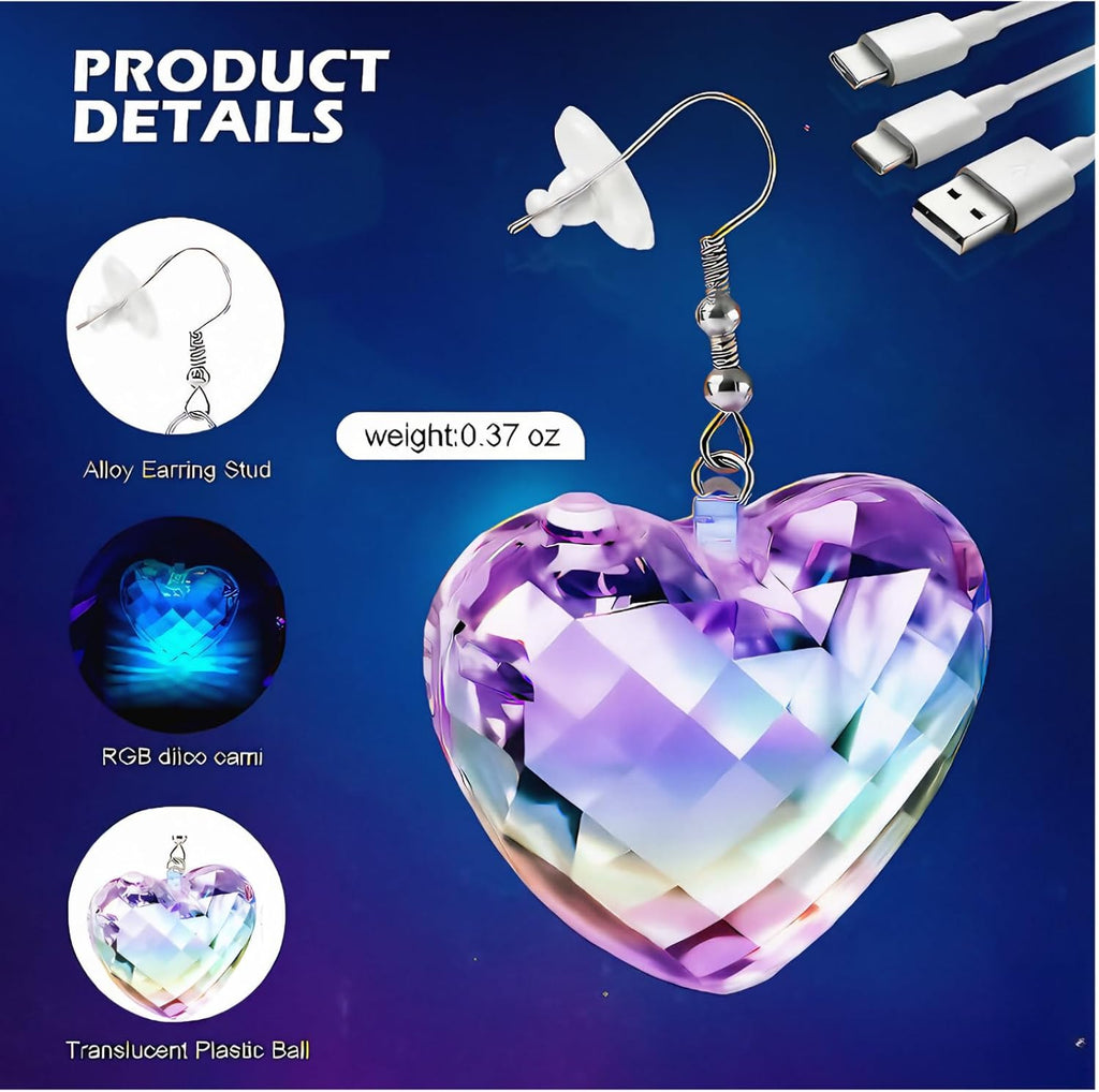 Heart-shaped LED earring dimensions and details